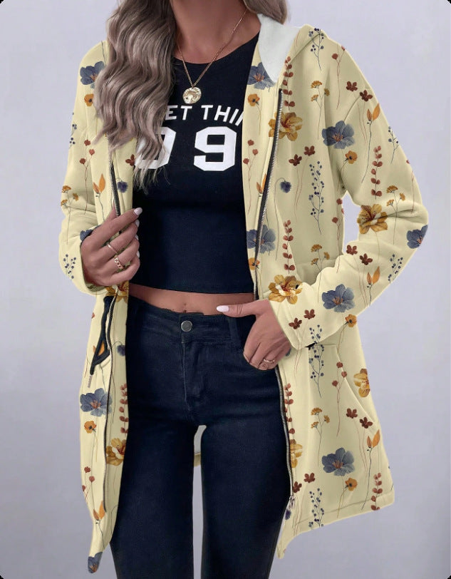 Women's Floral Print Hooded Parka with Padded Lining Amarae