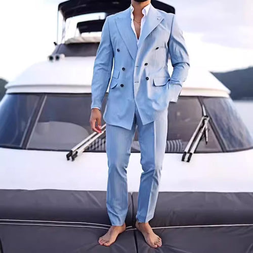 Elegant double-breasted suit for men with a striped pattern Amarae
