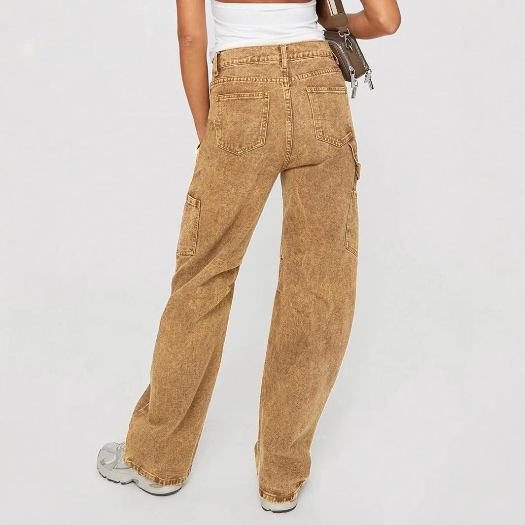 Women's Loose Utility Cargo Jeans with Straight Leg and Patch Pockets Amarae