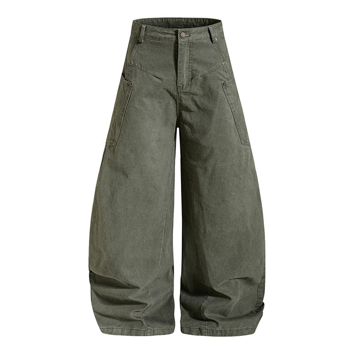Women's Wide High Waist Canvas Culotte with Cargo Pockets and Balloon-Shaped Silhouette Amarae