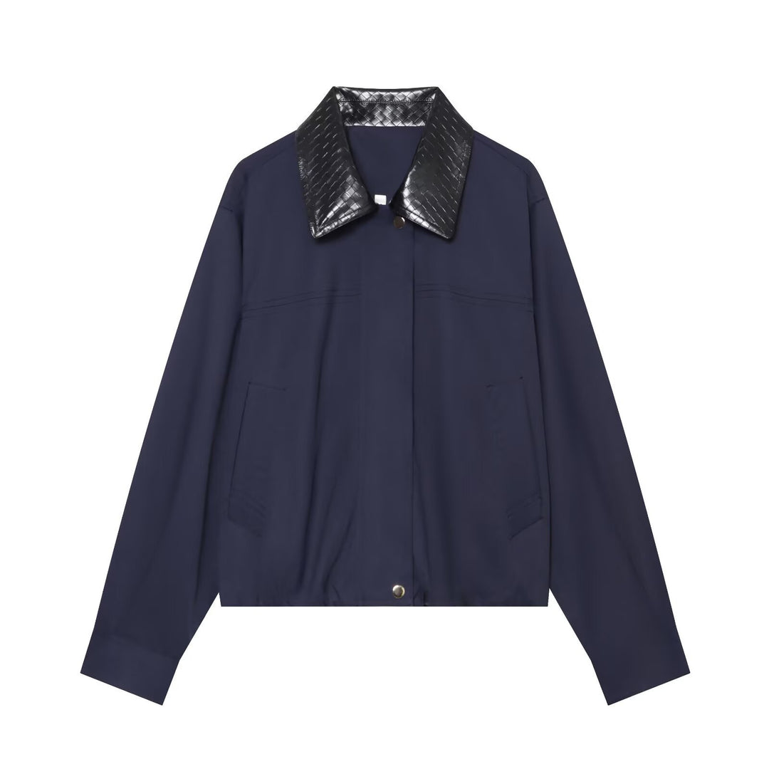 Women's short bomber-style jacket with contrasting embossed faux leather collar Amarae