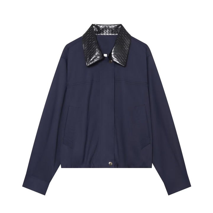 Women's short bomber-style jacket with contrasting embossed faux leather collar Amarae