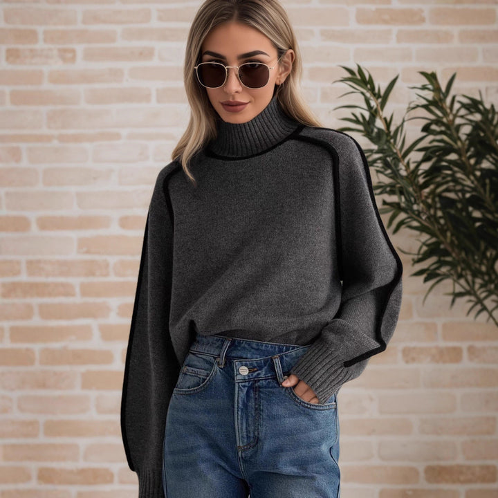 Women's sweater with high collar and modern structured details Lune London