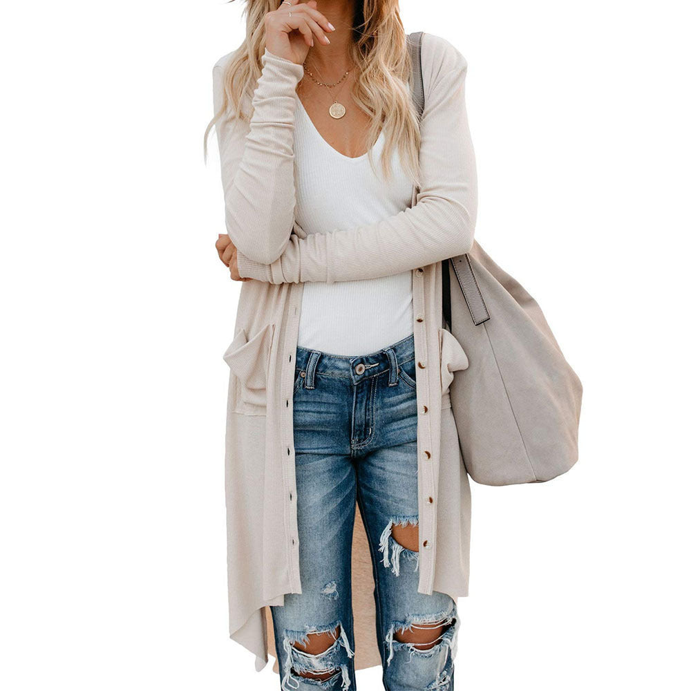Ladies Long Cardigan Sweater with Buttons and Pockets Lune London