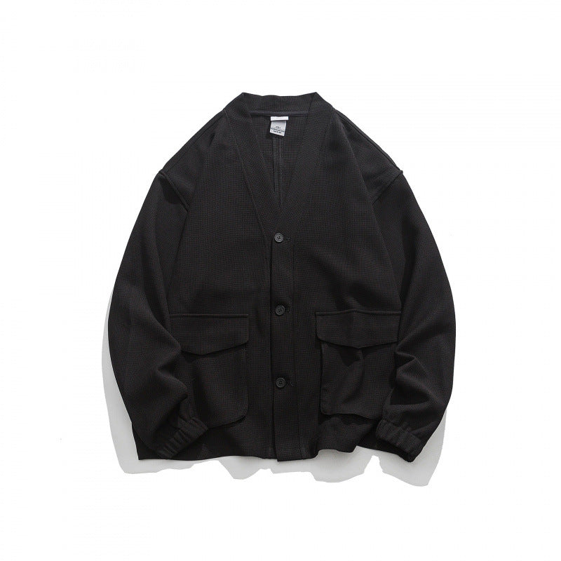 Unisex Oversize cardigan with large flap pockets and waffle texture Amarae