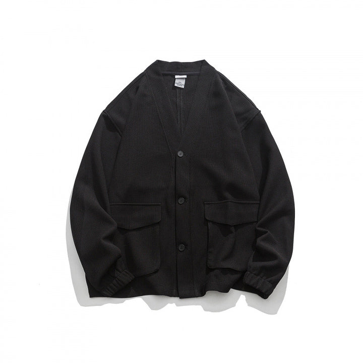 Unisex Oversize cardigan with large flap pockets and waffle texture Amarae