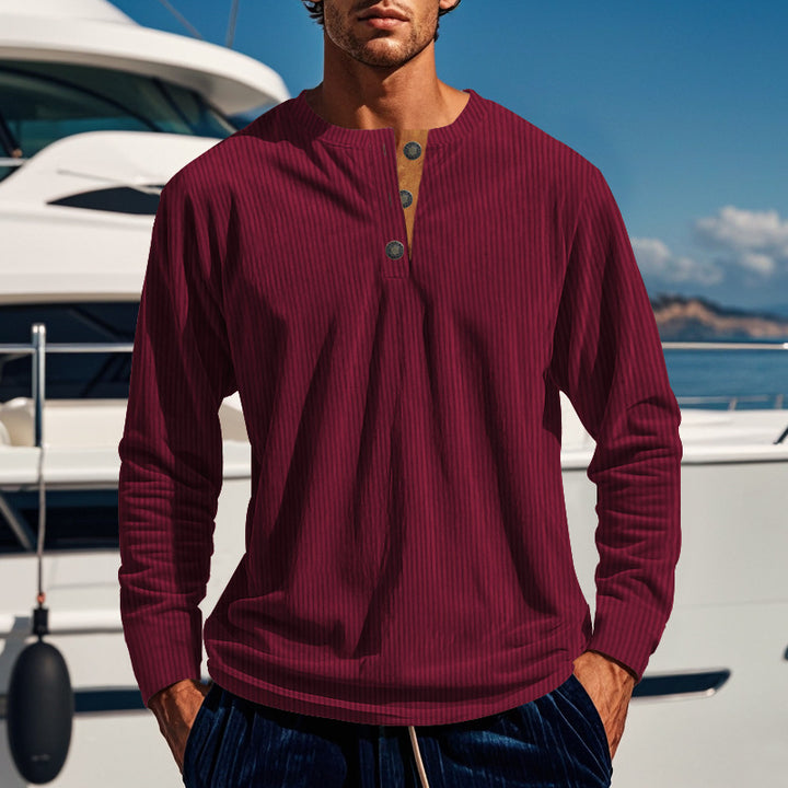 Men's Long Sleeve Henley Shirt with Textured Design Amarae