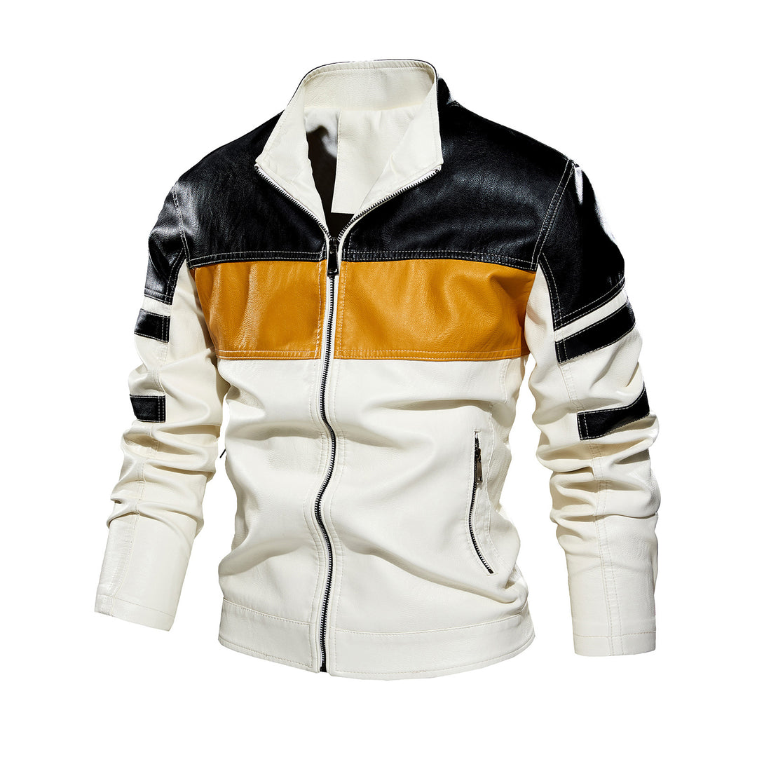 Men's biker jacket in faux leather with contrasting color panels Lune London