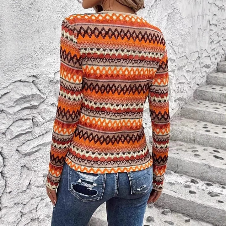 Long sleeve women's t-shirt with geometric pattern and fine ribbed structure Lune London