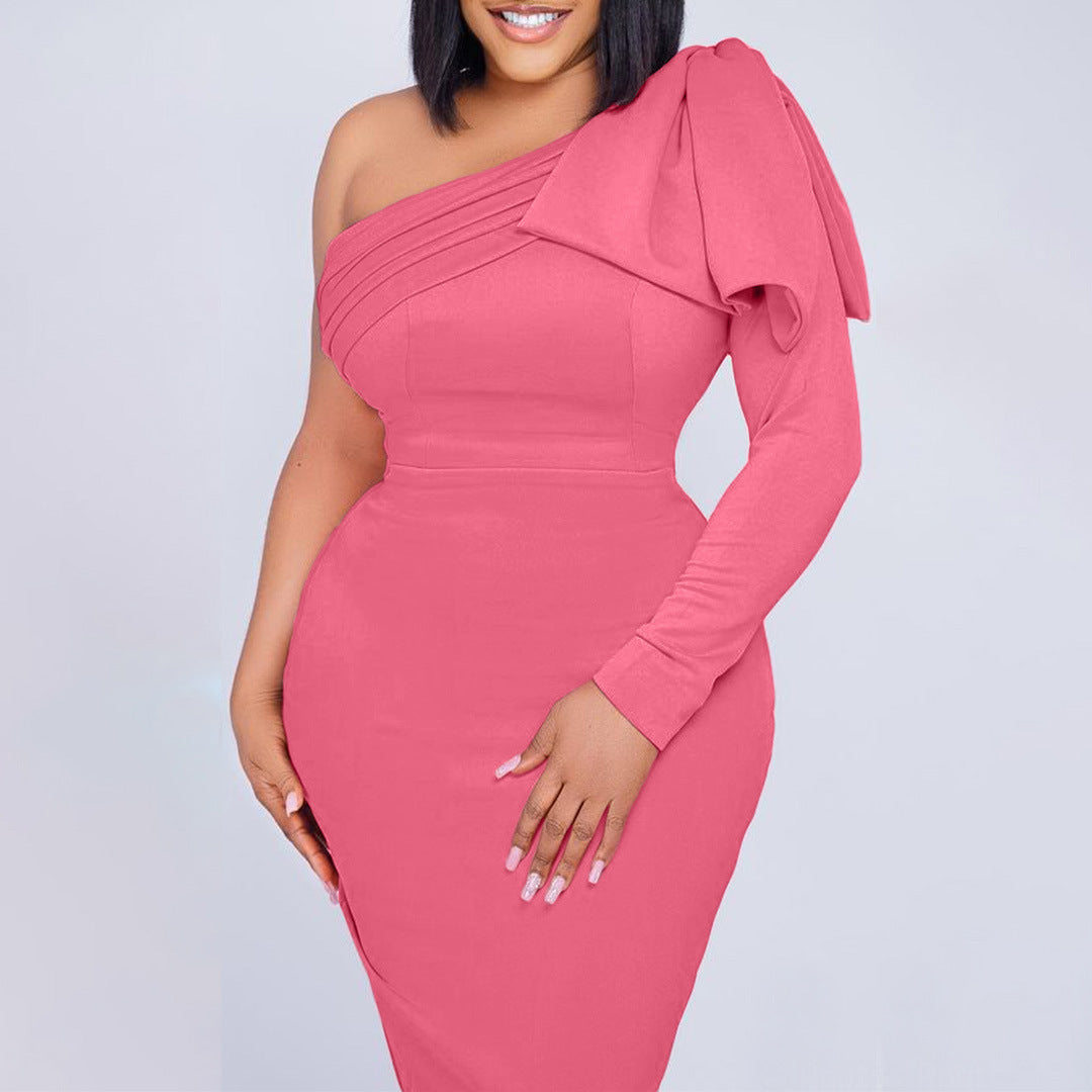 Asymmetrical dress for women fitted with drapes Lune London