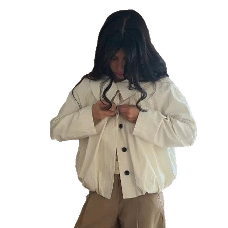 Women's Lightweight Cropped Blouse Jacket with Boxy Silhouette, Oversized Shirt Collar and Balloon Sleeves Amarae
