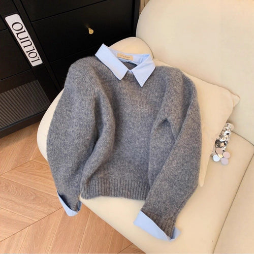 Pull tendance pour femmes avec combinaison de col de chemise intégré Chic & Stil