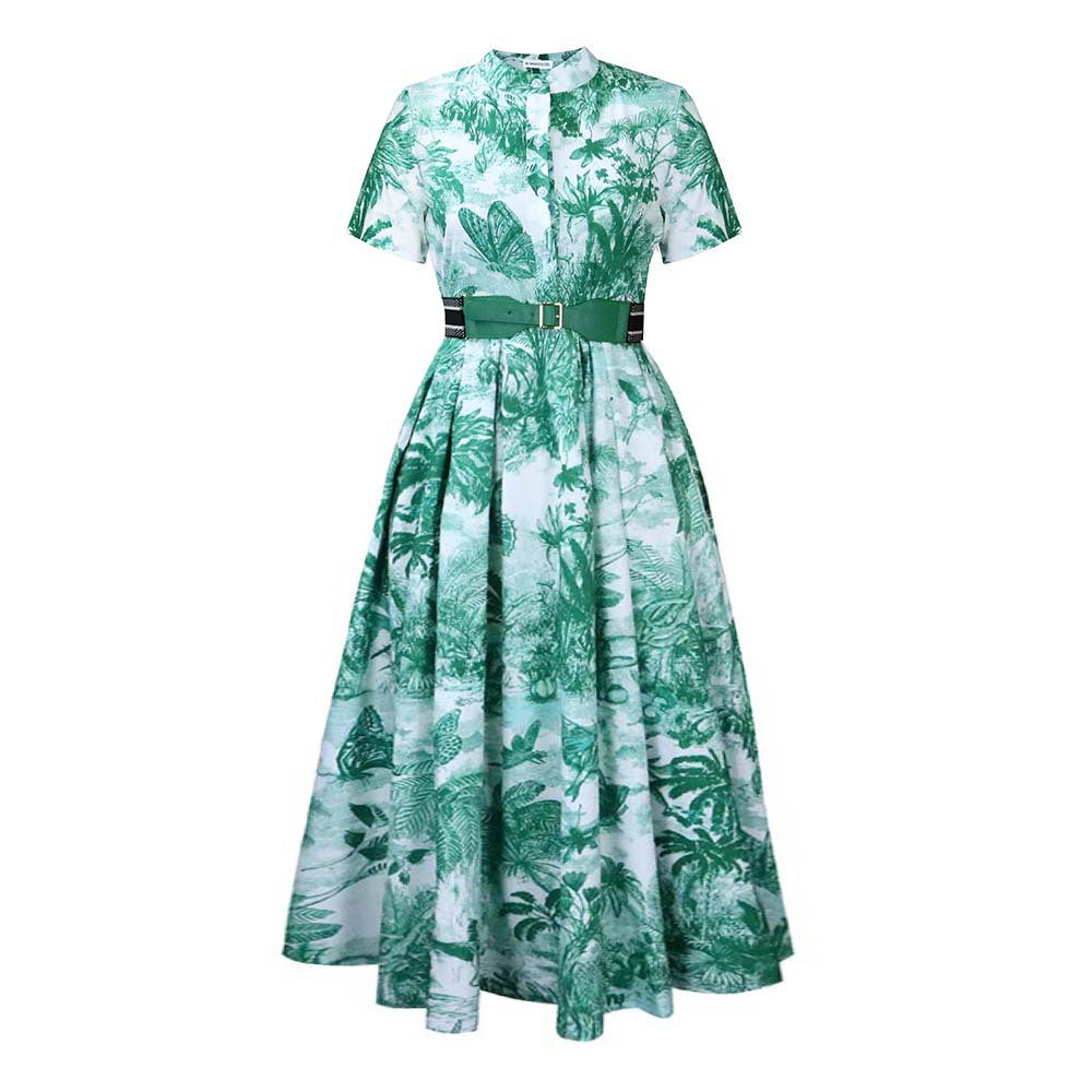 Maxi dress for women with botanical print and fitted belt Lune London