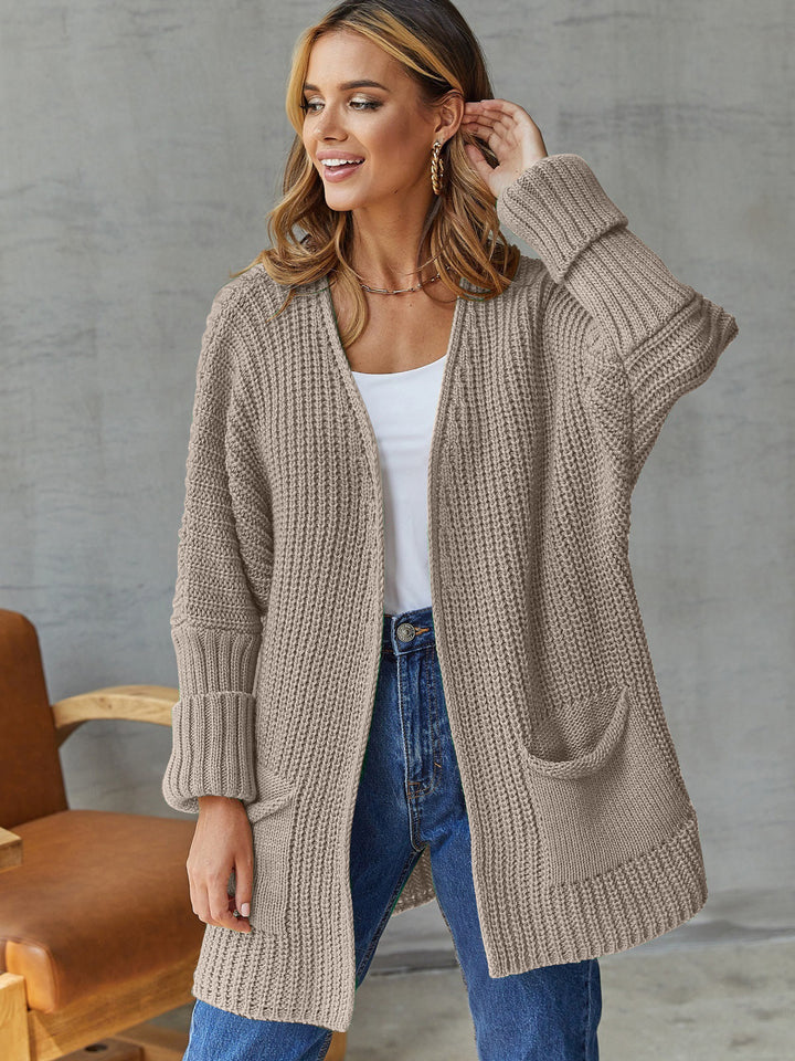 Ladies oversized knit cardigan with ribbed structure and pockets Lune London