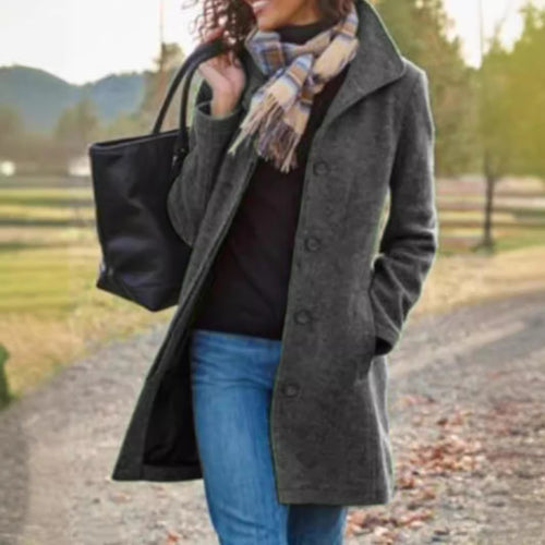 Ladies elegant wool coat with practical pockets and classic lapels Amarae