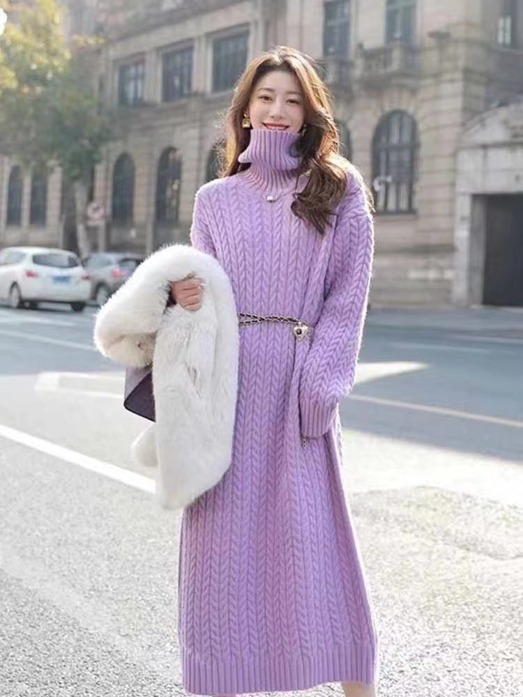 Robe longue en tricot pour femmes avec motif en cable et col montant Chic & Stil