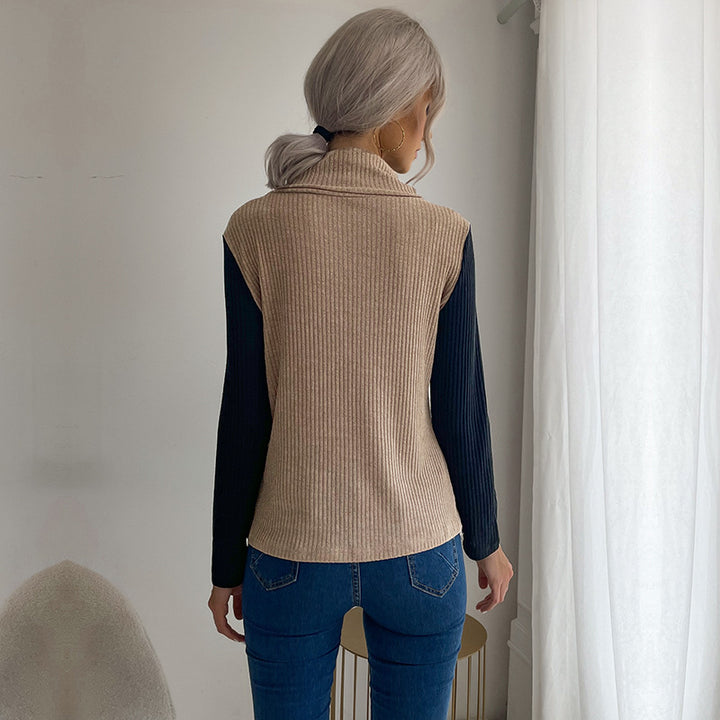 Knotted top for ladies in textured fabric and modern collar Lune London