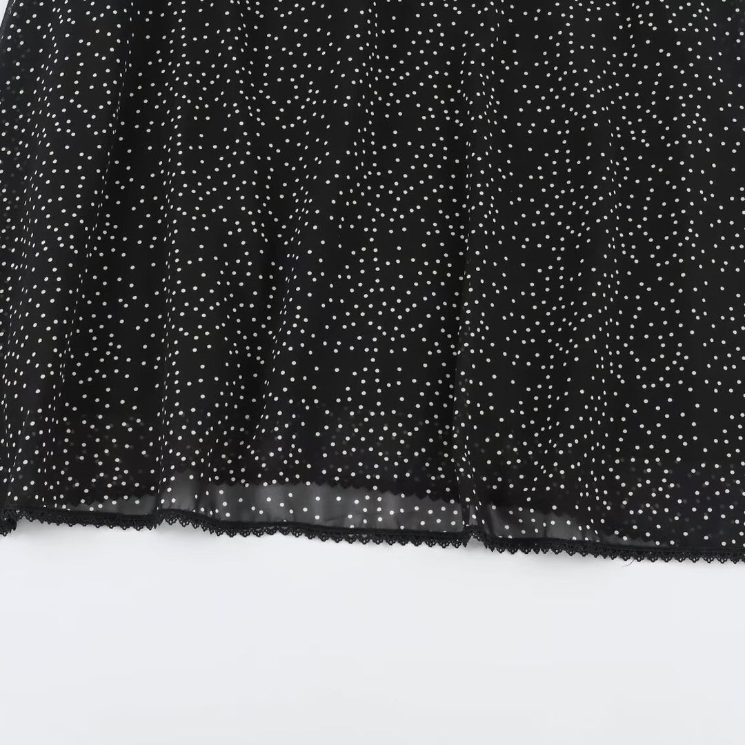 Women’s midi dress with ruffled front, stand-up collar and flared A-line skirt Amarae