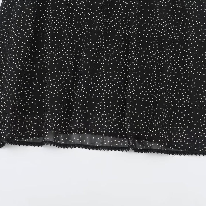 Women’s midi dress with ruffled front, stand-up collar and flared A-line skirt Amarae