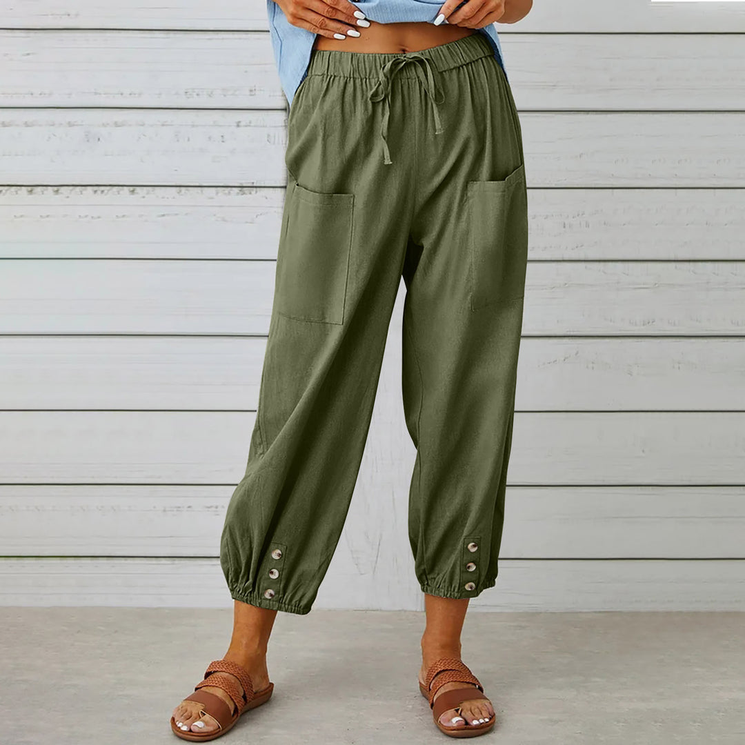 Casual airy trousers for ladies with elastic waistband and pockets Lune London