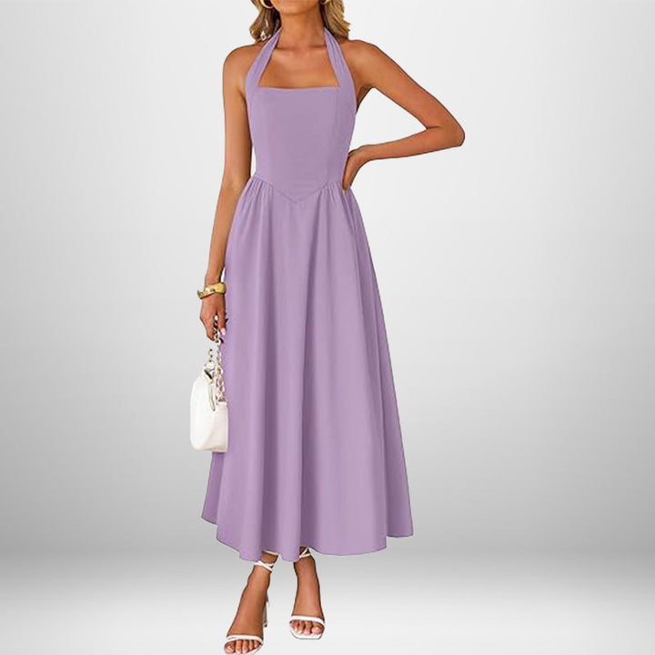Robe maxi pour dames avec col halter décolleté et jupe fluide Chic & Stil