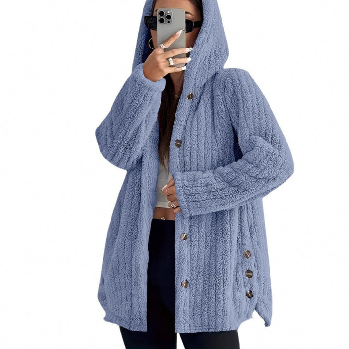 Women's Hooded Teddy Coat with Button Placket and Oversized Fit Amarae