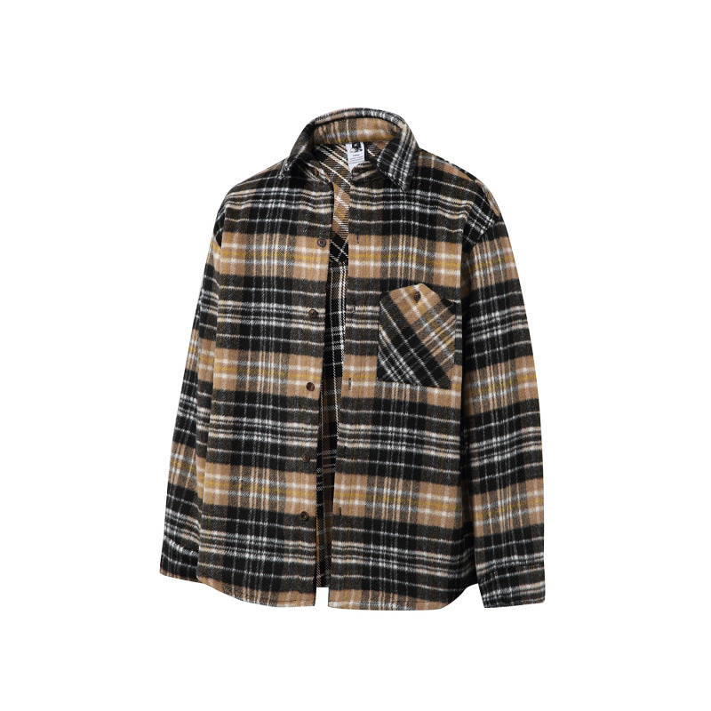 Unisex Boxy Overshirt Jacket made of soft wool blend with check pattern and patch chest pocket Amarae