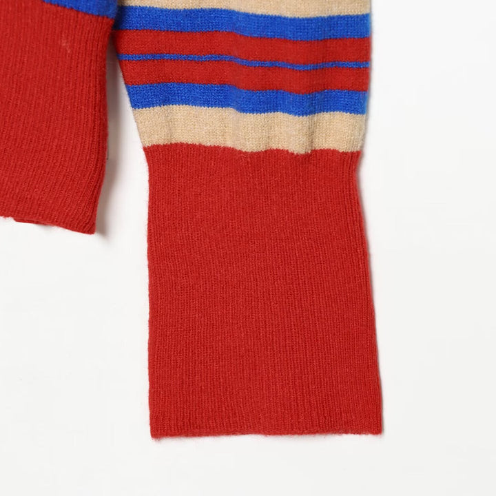 Women's Striped Fine Knit Sweater with Round Neckline and Extended Ribbed Cuffs Amarae