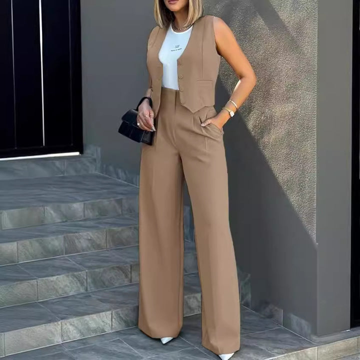 Veste élégante pour femmes avec pantalon large et blazer sans manches Lune London