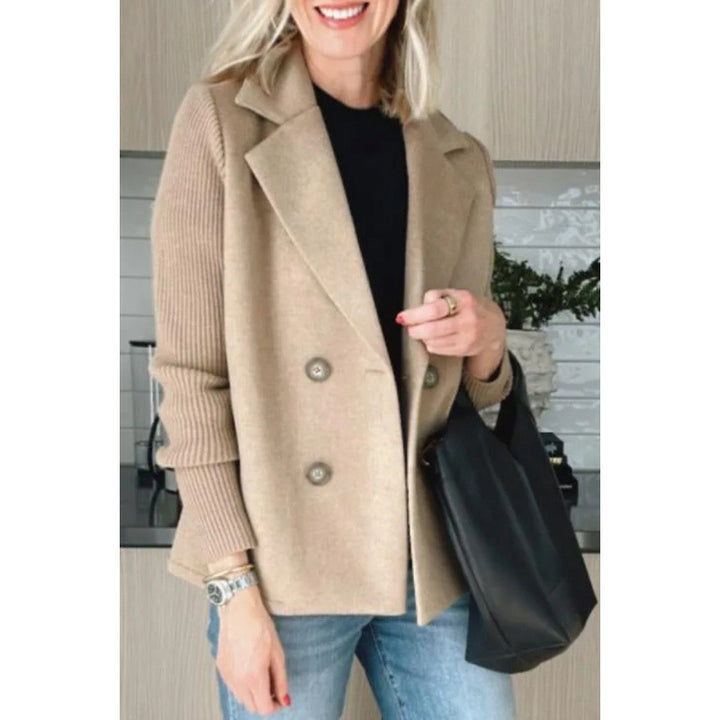 Women's Double-breasted Blazer Vest with Wide Lapels and Ribbed Knit Sleeves Amarae