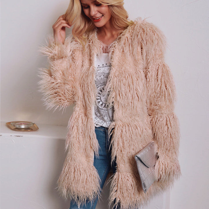Ladies Furry Teddy Jacket with modern cut and long fur Lune London