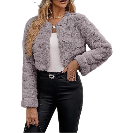 Ladies chic and stylish leopard faux fur jacket