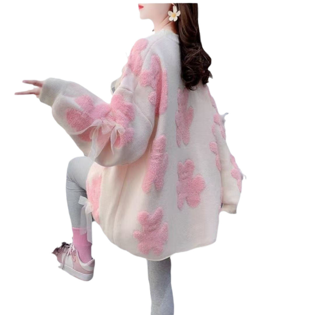 Ladies plush sweaters with playful bear appliqués and charming bows Lune London