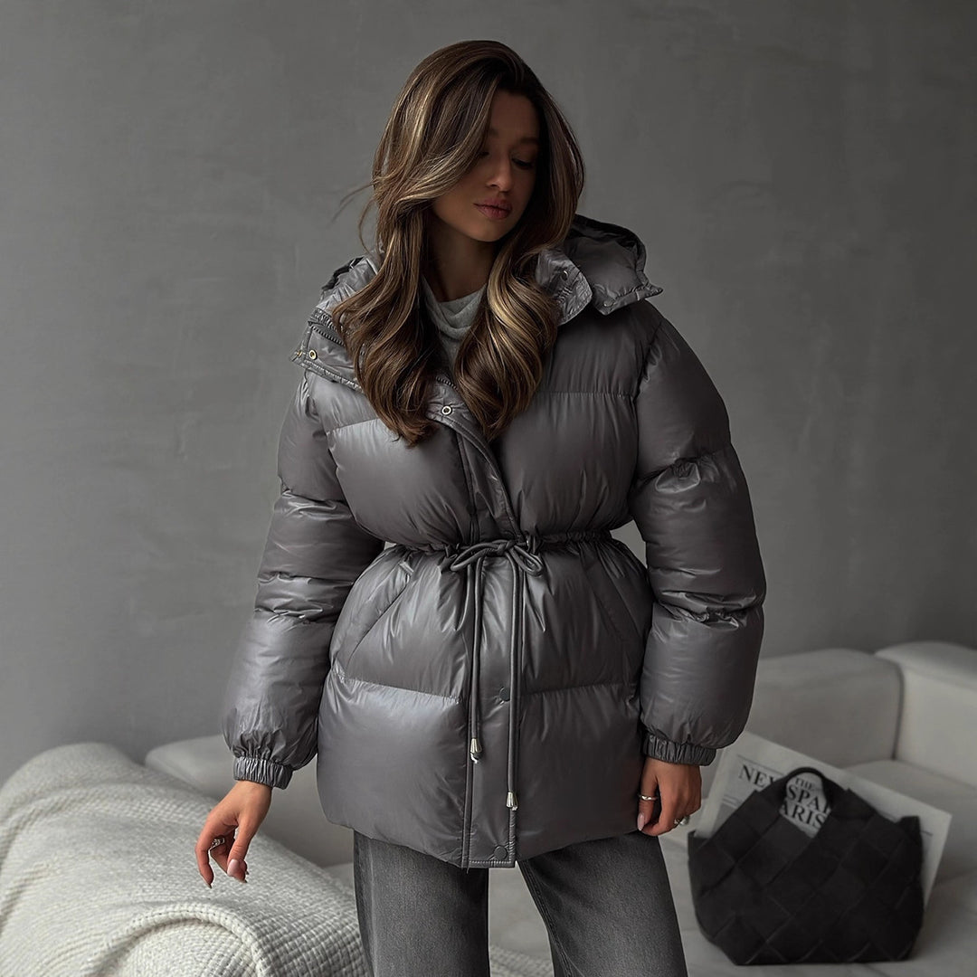 Women's quilted parka with shiny finish hood and adjustable drawstring Amarae