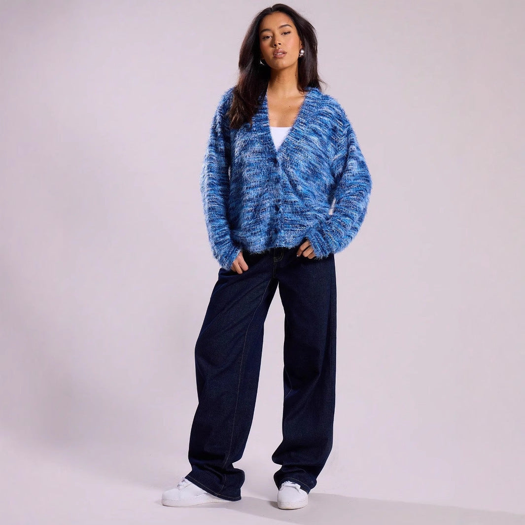 Ladies Plush Pullover with Deep V-neck and Loose Fit Lune London