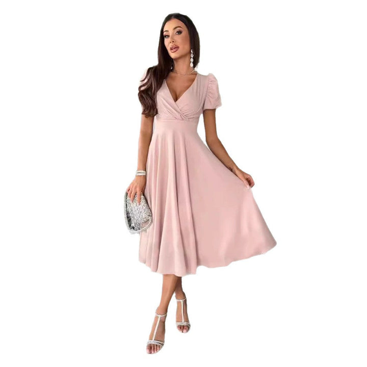 Ladies Elegant Midi Dress with Wrap Look and Flared Skirt Lune London