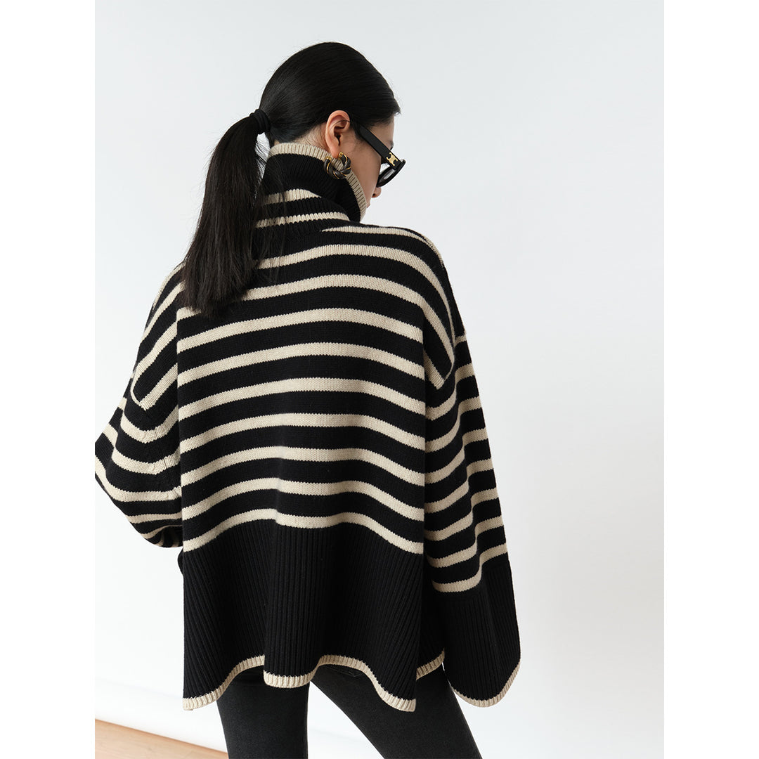 Ladies casual knit sweater with stripes and high collar Lune London