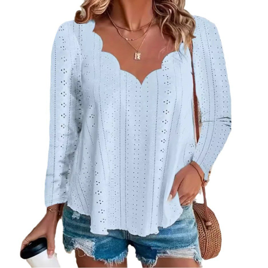 Light blouse for women with a modern airy pattern and an elegant neckline Lune London