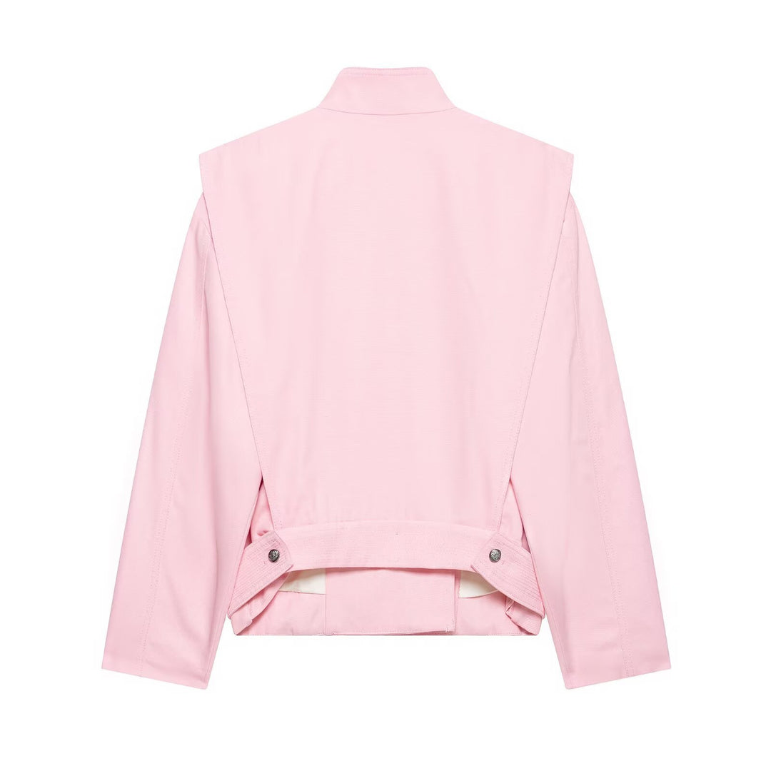 Women's Short Asymmetric Jacket with High Stand-Up Collar and Cape Shoulder Amarae