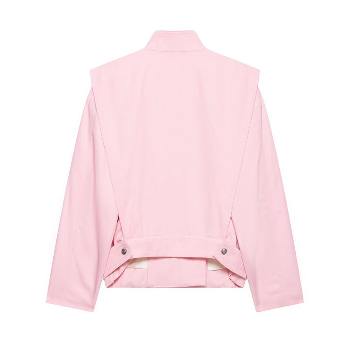 Women's Short Asymmetric Jacket with High Stand-Up Collar and Cape Shoulder Amarae