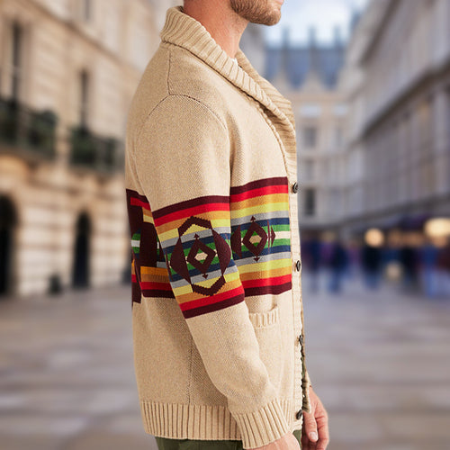 Men's knitted cardigan with colorful pattern and relaxed fit Amarae