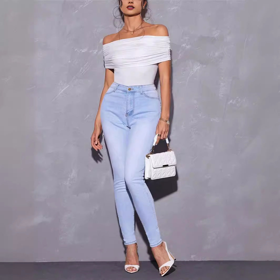 Ladies Off-shoulder Bodysuit with Modern Ruching Lune London