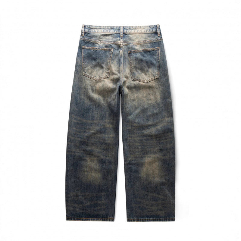Men's Loose Straight Vintage Denim Jeans with Used Wash Amarae