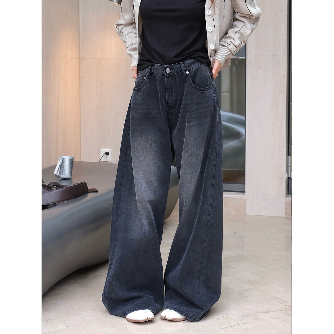 Women's Wide High-Waist Denim Palazzo Pants with Vintage Wash Amarae