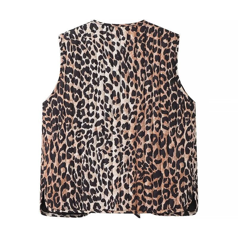 Women's Sleeveless Satin Blouse Top with Leopard Print and Double Bow Front Amarae
