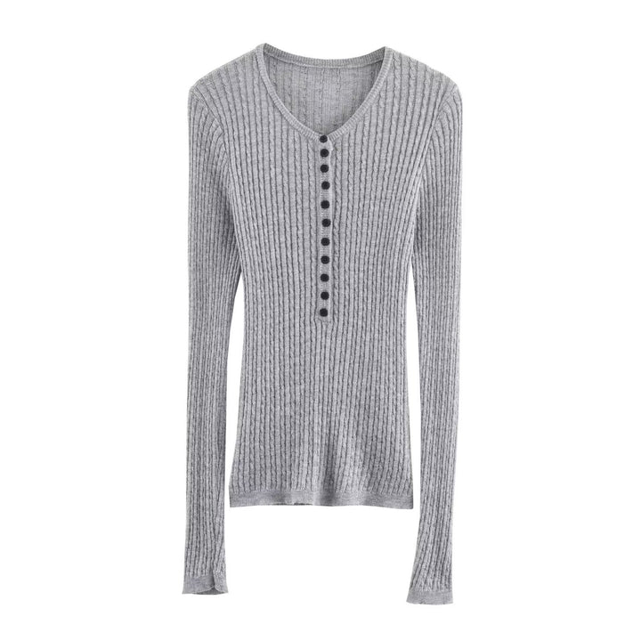 Long sleeve women's t-shirt with ribbed structured design and button details Lune London