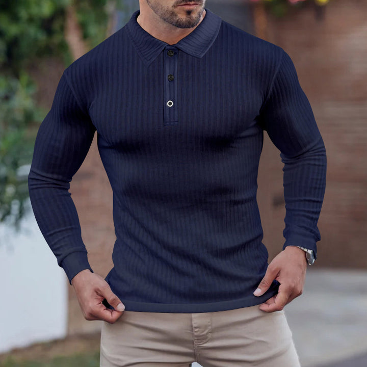 Long sleeve polo shirt for men with structured ribbed look Lune London