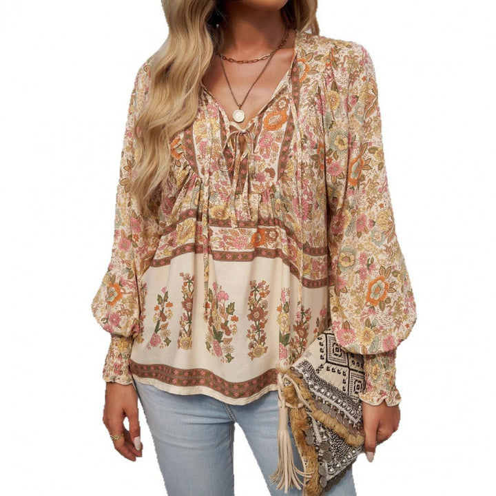 Lightweight women's blouse with floral pattern and detailed laces Lune London