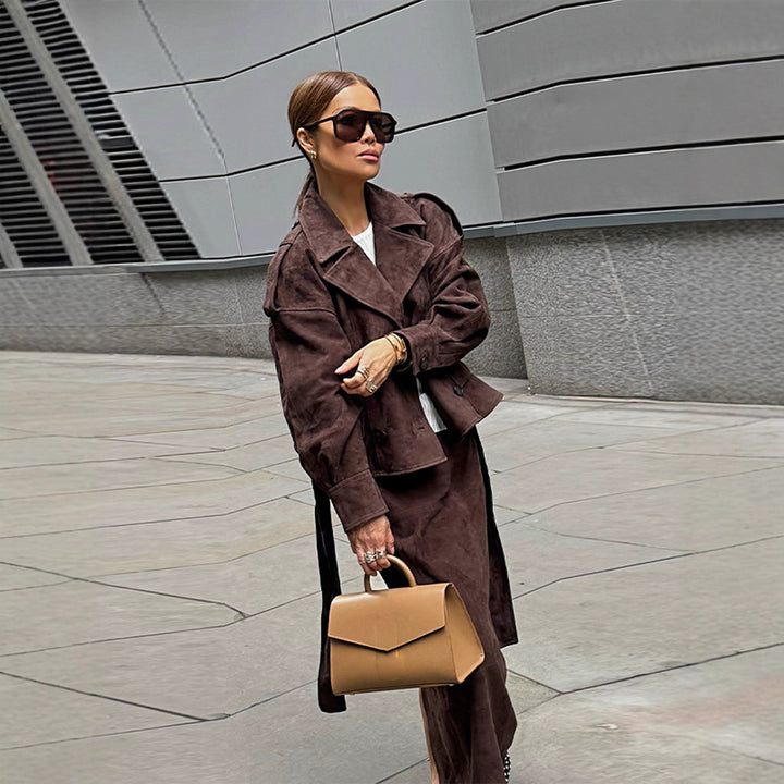 Suede leather jacket for women with matching skirt in a stylish set Lune London