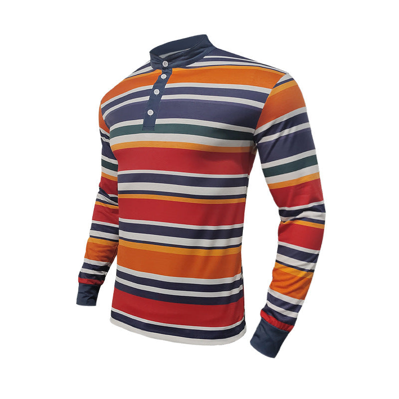 Men's long sleeve Henley shirt with a modern striped design and handy buttons Lune London